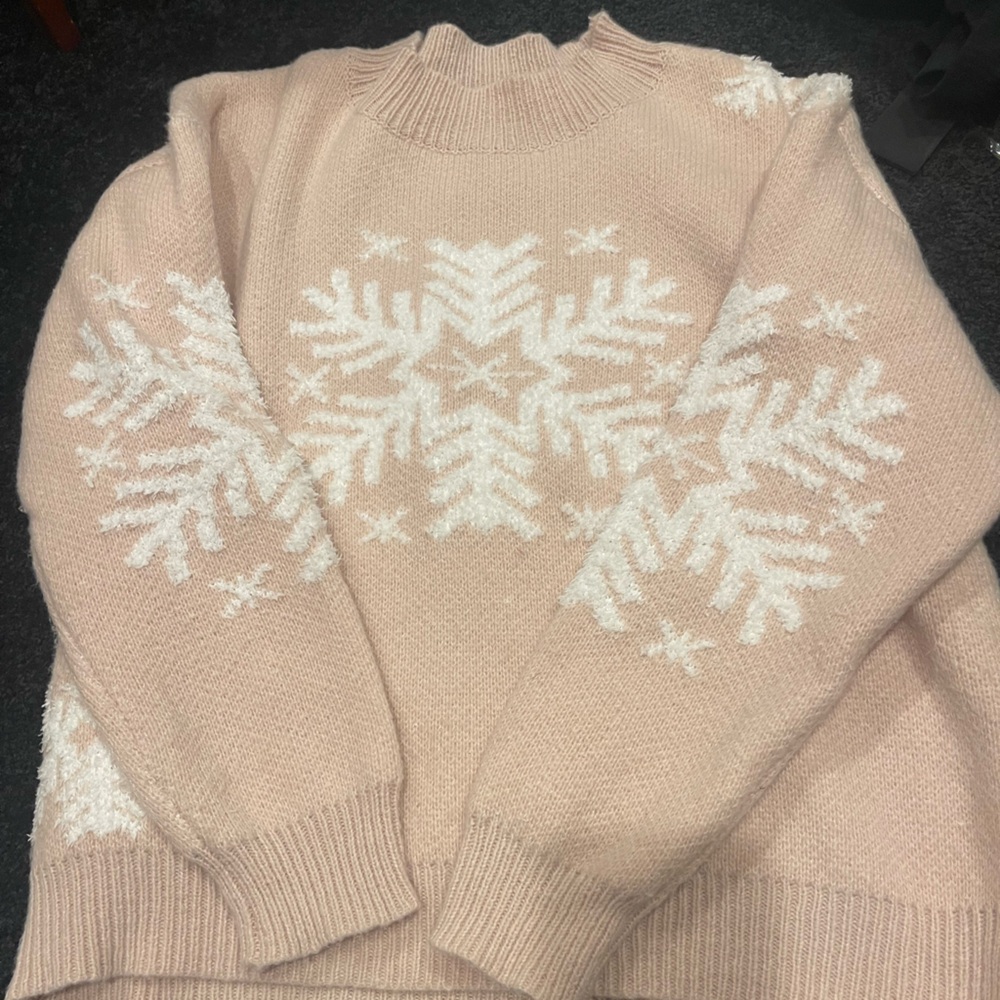 Beige cozy Sweater with White Snowflake Design